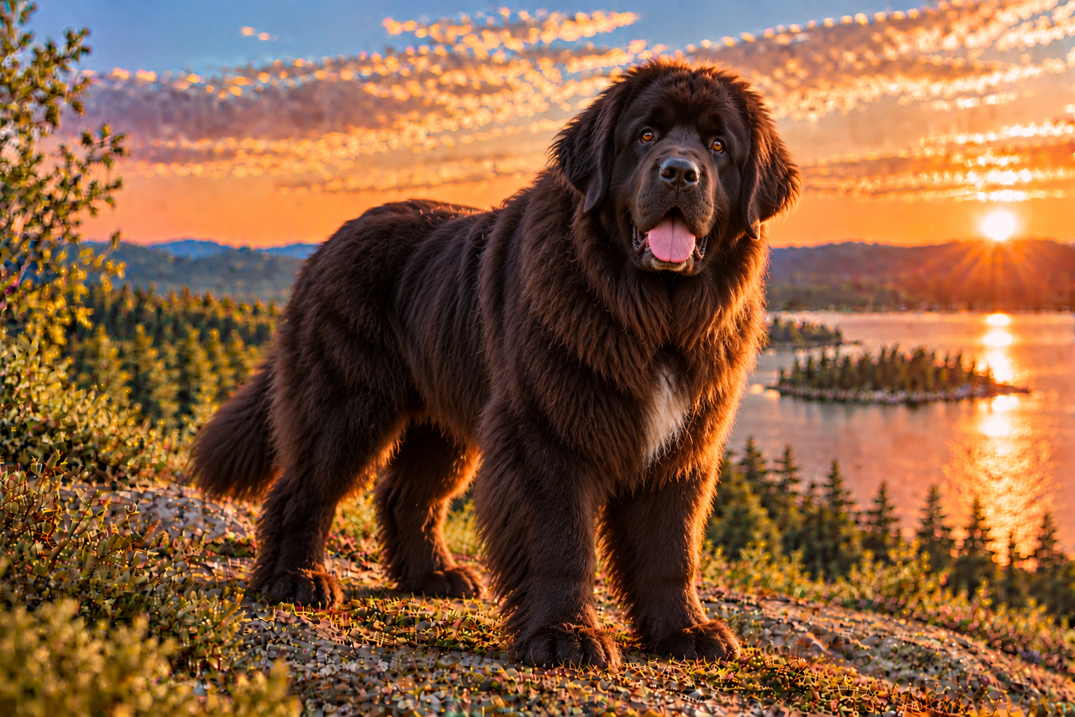 Newfoundlandshund utomhus i naturen