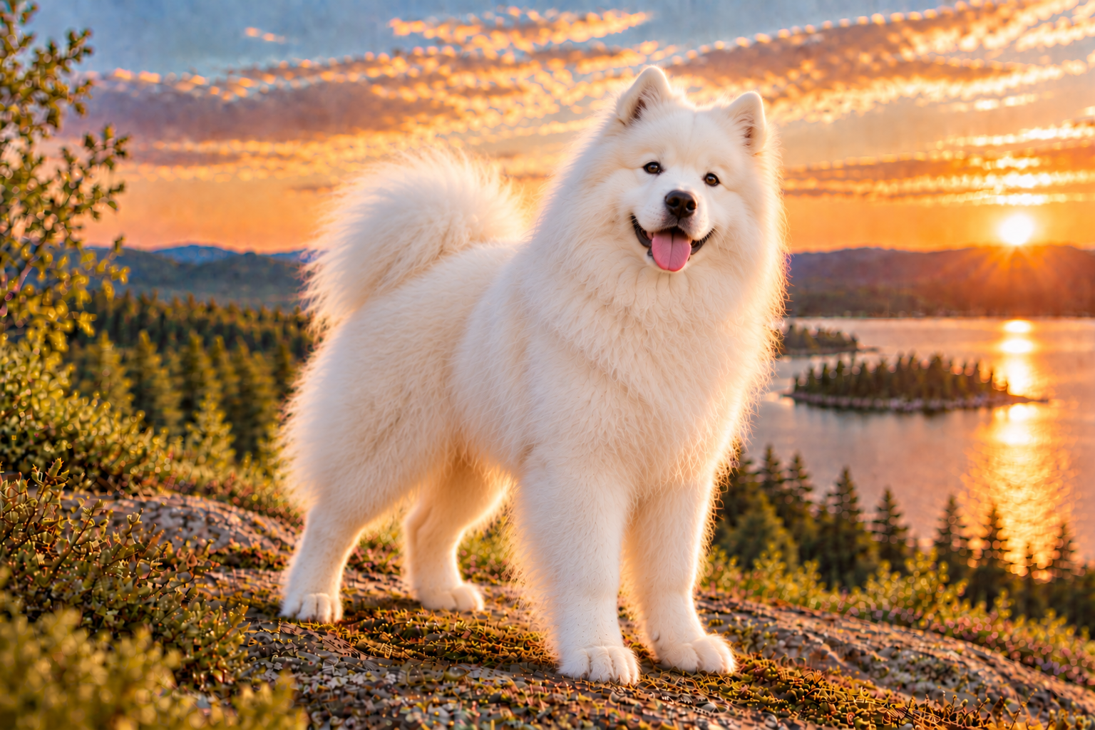 Samojed utomhus i naturen