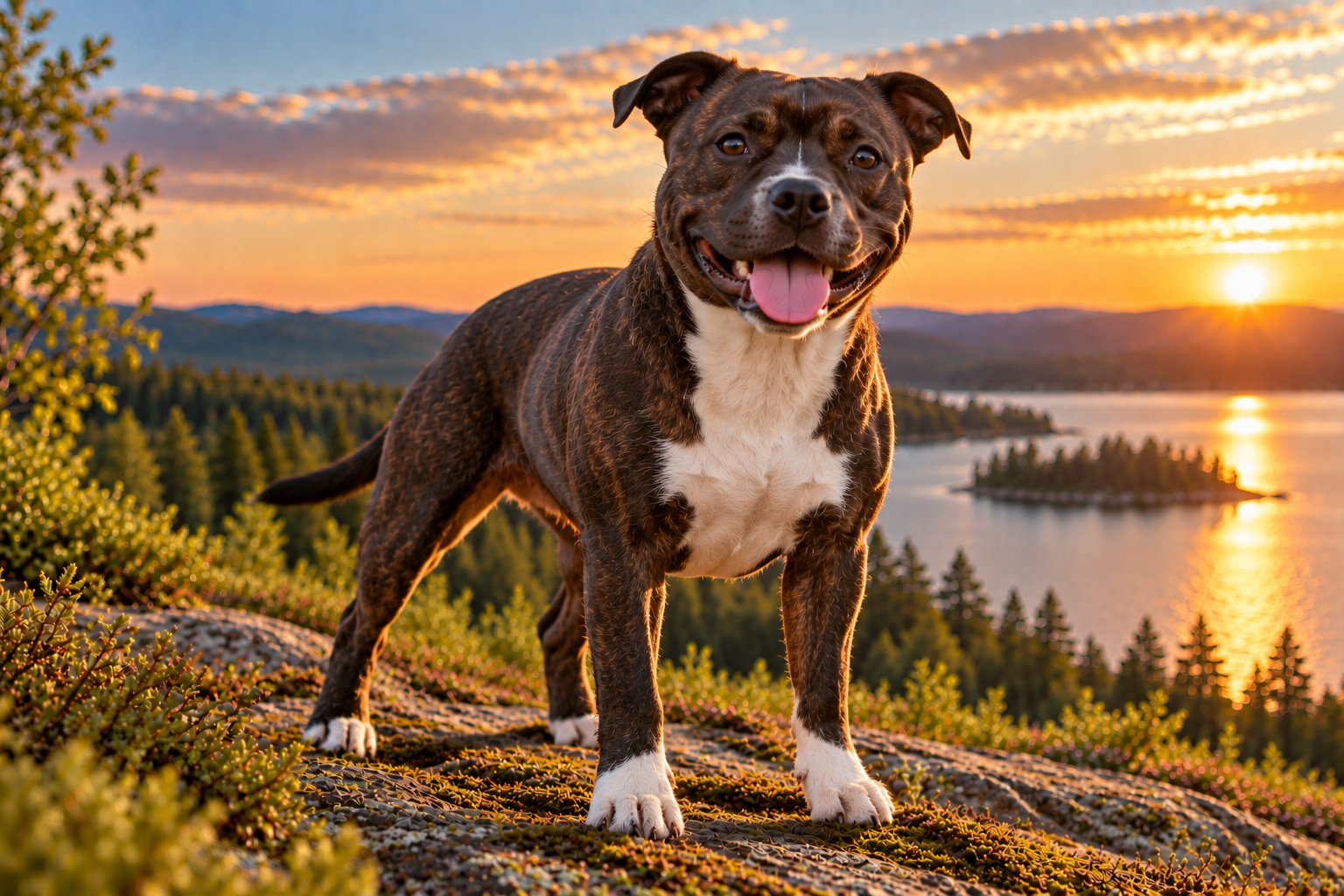 Staffordshire bullterrier utomhus i naturen
