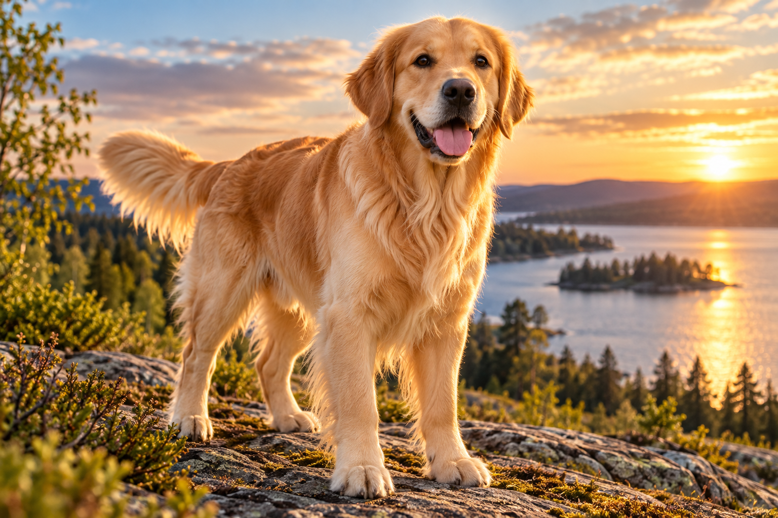 Golden retriever utomhus i naturen