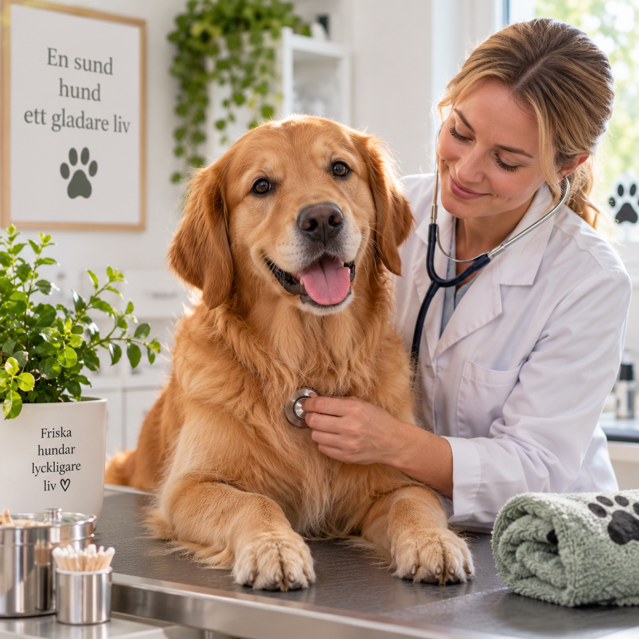 Hund som undersöks av veterinär